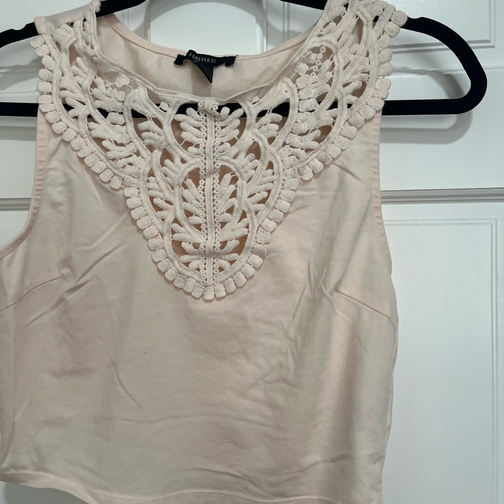 Forever 21 Cream Cropped Embellished Tank Top